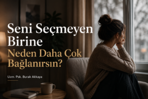 Kaygılı bağlanma, belirsiz ilişki, değersizlik hissi ve seçilme ihtiyacının psikolojik nedenlerini anlatan blog yazısı görseli.