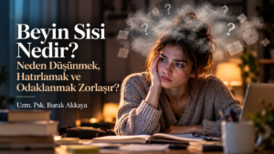Beyin sisi nedeniyle odaklanma, hatırlama ve düşünme güçlüğü yaşayan kişiyi anlatan psikoloji blog görseli