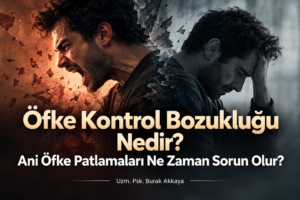 öfke kontrol bozukluğu ve ani öfke patlamalarını anlatan sade psikoloji blog görseli